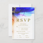 Vibranly Blue Orange Gold Wedding RSVP Card Karte (Vorderseite)