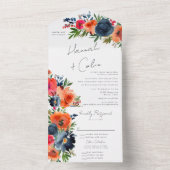 Vibranly Blue Orange Red Botanical All In One Einladung (Innen Boden)