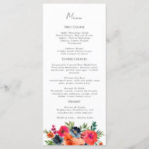 Vibranly Blue Orange Red Botanical Menükarte