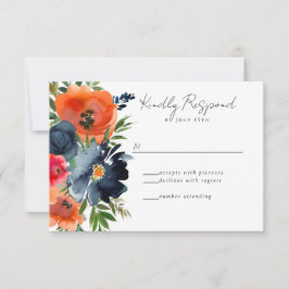 Vibranly Blue Orange Red Botanical RSVP Karte