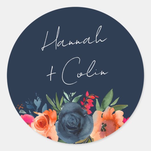 Vibranly Blue Orange Red Botanical Runder Aufkleber (Vorderseite)