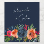 Vibranly Blue Orange Red Botanical Weinetikett (Einzelnes Label)