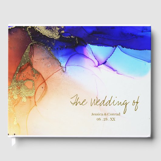 Vibranly Blue Orange Wedding Gästebuch (Vorderseite)