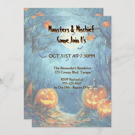 Vibranly Blue Pumpkin Halloween Einladung (Vorne/Hinten)