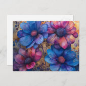 Vibranly Blue und Lila florale Postkarte (Vorne/Hinten)