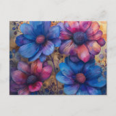 Vibranly Blue und Lila florale Postkarte (Vorderseite)