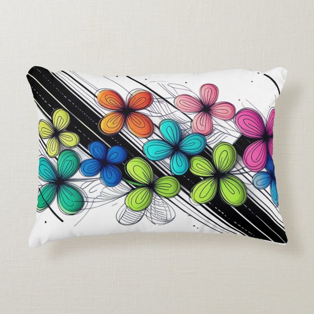 Vibranly Doodle floral Art - Farbenfrohe Mode Dekokissen (Vorderseite)