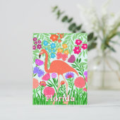 Vibranly floral Garden Flamingo Design Postkarte (Stehend Vorderseite)
