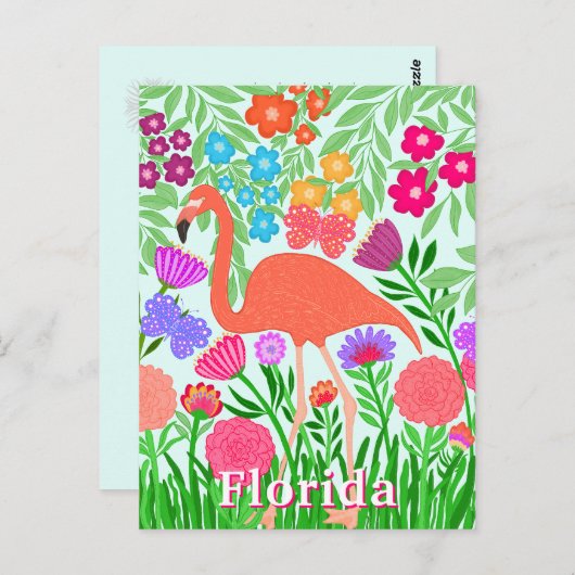 Vibranly floral Garden Flamingo Design Postkarte (Vorne/Hinten)