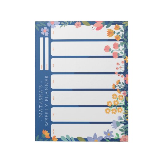 Vibranly Garden Floral Weekly Planner Notepad Blue Notizblock (Rotiert)