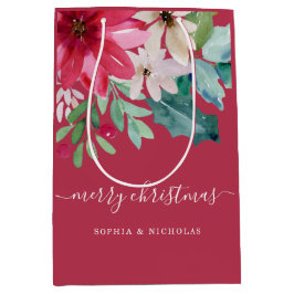 Vibranly Holiday Floral | Christmas Wasserfarbe Ro Mittlere Geschenktüte