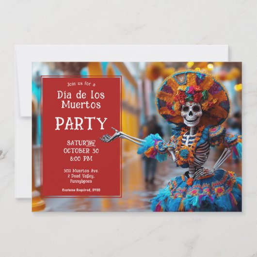 💀 Vibranly La Calavera in blau Einladung (Vorderseite)