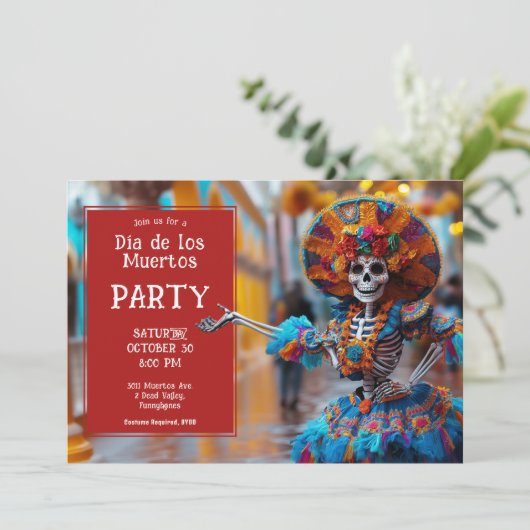 💀 Vibranly La Calavera in blau Einladung (Stehend Vorderseite)