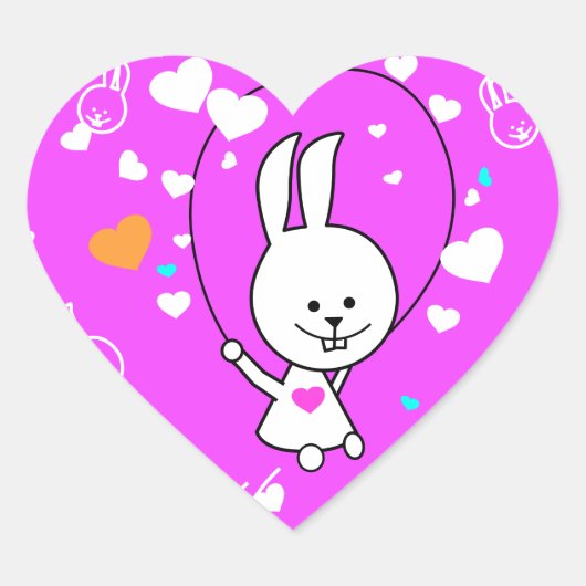 Vibranly Pink Happy Jump Roping Bunny Herz-Aufkleber (Vorderseite)
