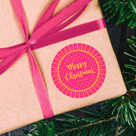 Vibranly Pink Sternexplosion Script Frohe Weihnach Runder Aufkleber