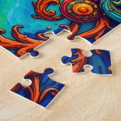 Vibranly Psychedelic Ocean Art - Abstrakte Wellen  Puzzle (Seite)