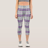 Vibranly Purple und Green Scottish Tartan Pattern Capri Leggings (Vorderseite)