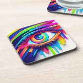 Vibranly Rainbow Eye Artwork Getränkeuntersetzer (Linke Seite)