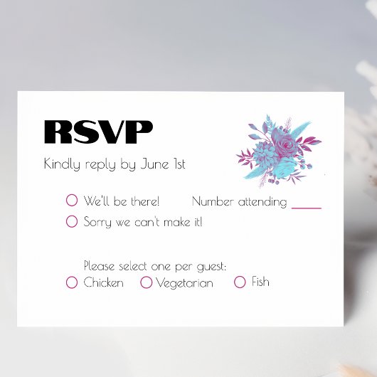 Vibranly Rainbow Floral Wedding RSVP Karte