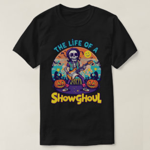 Vibranly Showghoul Skeleton Guitar Halloween Art T-Shirt