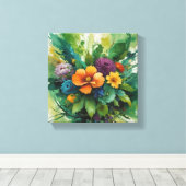 Vibranly Watercolor Floral Bouquet Leinwanddruck (Insitu (Holzboden))