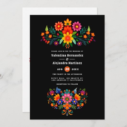 Vibranly Watercolor Floral Fiesta Wedding Einladung (Vorne/Hinten)