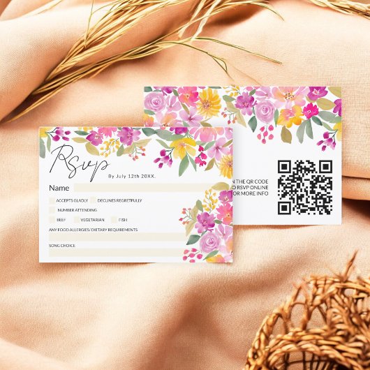 Vibranly Watercolor Floral Script Wedding QR UAWG Einladung