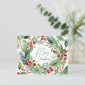 Vibranly Watercolor Holly Berry Wreath Weihnachten (Stehend Vorderseite)