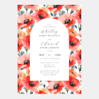 Vibranly Watercolor Poppy Floral Wedding Arch Einladung