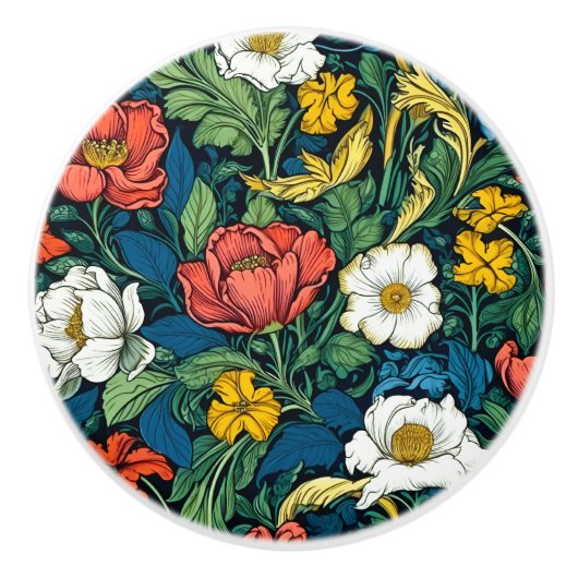 Vibranly William Morris Art Nouveau Floral Keramikknauf (Vorderseite)