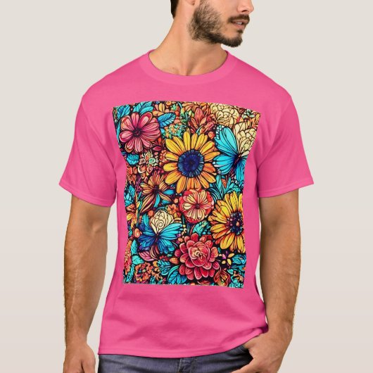 Vibrannende Blütendoodle-Explosion T-Shirt (Vorderseite)