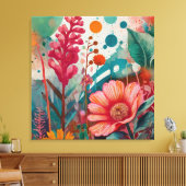 Vibrannende florale Akrylkunst farbenfroh botanisc Leinwanddruck (Insitu (Wohnzimmer))
