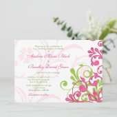 Vibrannende Rosa Grüne Blütenhochzeit Einladung (Stehend Vorderseite)