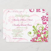 Vibrannende Rosa Grüne Blütenhochzeit Einladung (Vorne/Hinten)