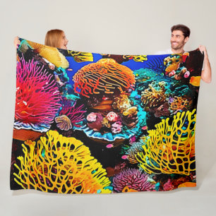 Vibrannendes Design des tropischen Korallengarten Fleecedecke