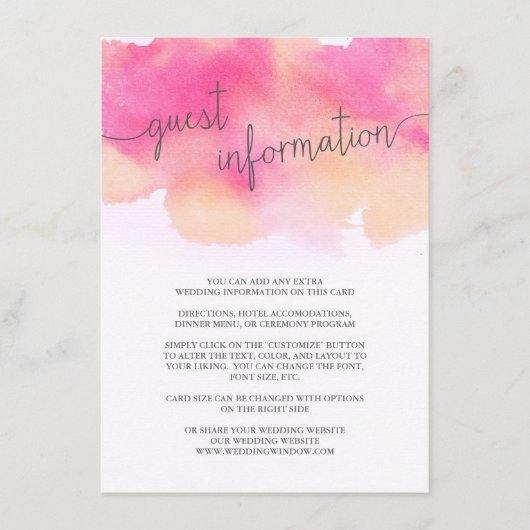 Vibranning Dreams Guest Information Card / Pink Pe Begleitkarte (Vorderseite)