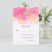 Vibranning Dreams Wedding RSVP Card / Pink & Peach Karte (Stehend Vorderseite)