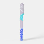 Vibrannt Aqua Blue Random Mandala auf rosa Monogra iPhone Hülle (Rechte Seite)