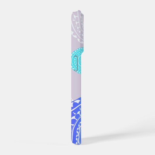 Vibrannt Aqua Blue Random Mandala auf rosa Monogra iPhone Hülle (Rechte Seite)