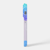 Vibrannt Aqua Blue Random Mandala auf rosa Monogra iPhone Hülle (Linke Seite)
