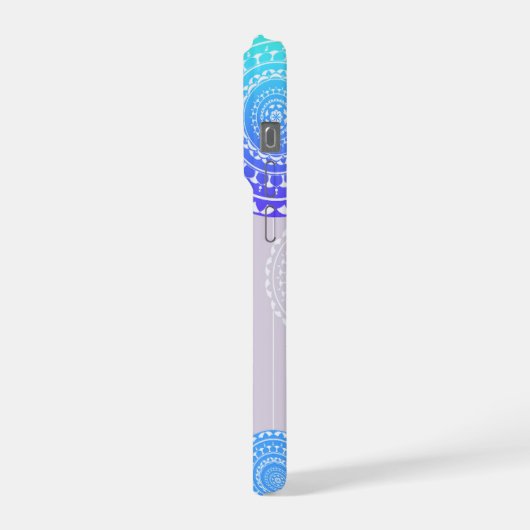 Vibrannt Aqua Blue Random Mandala auf rosa Monogra iPhone Hülle (Linke Seite)