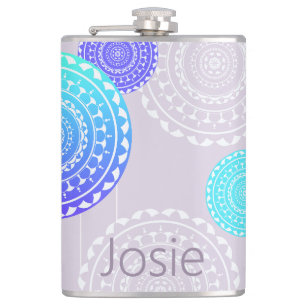 Vibrannt Aqua Blue Random Mandala auf rosa Namen h Flachmann