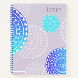 Vibrannt Aqua Blue Random Mandala auf rosa Namen h Notizblock