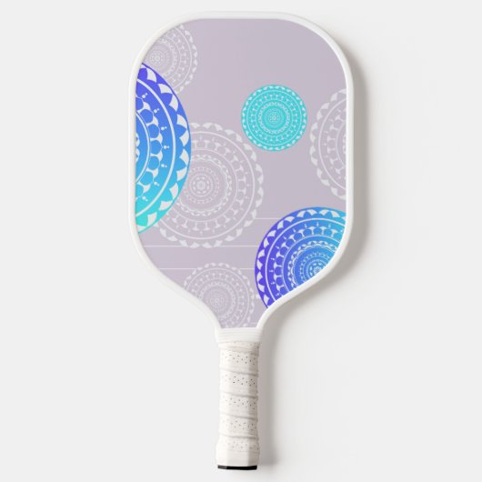 Vibrannt Aqua Blue Random Mandala auf rosa Namen h Pickleball Schläger (Rückseite)