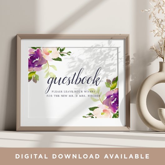 Vibrannt Bloom Wedding Gästebuchsign Poster