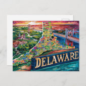 Vibrannt Delaware Map Art Postkarte (Vorne/Hinten)
