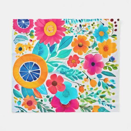 Vibrannt floral Fiesta Fleecedecke (Vorderseite (Horizontal))