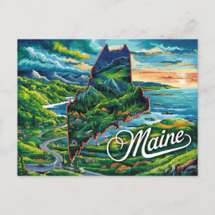 Vibrannt Maine Map Art Postkarte