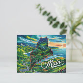 Vibrannt Maine Map Art Postkarte (Stehend Vorderseite)