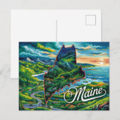 Vibrannt Maine Map Art Postkarte (Vorne/Hinten)